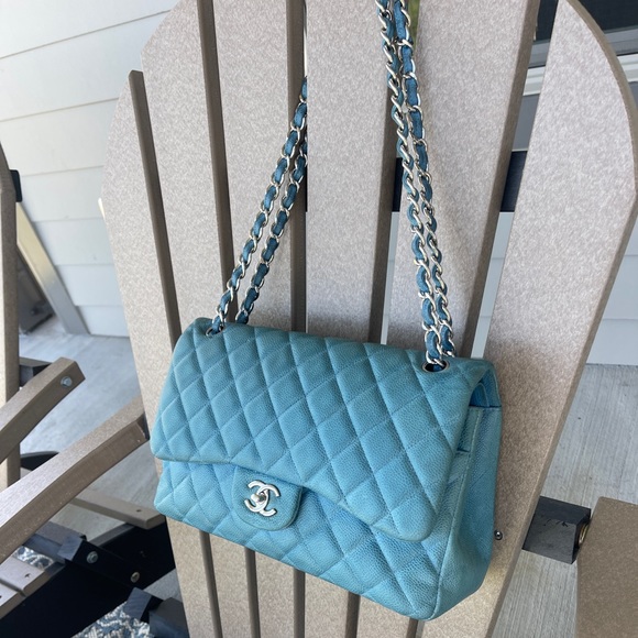 Chanel jumbo flap bag caviar double flap turquoise - Picture 13 of 17